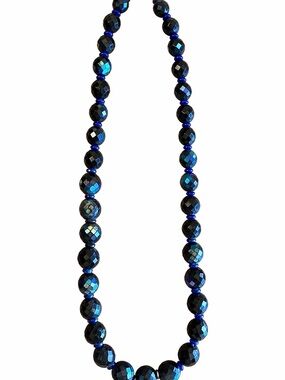 Source Unknown Faceted Blue & Black Iridescent Beaded Necklace